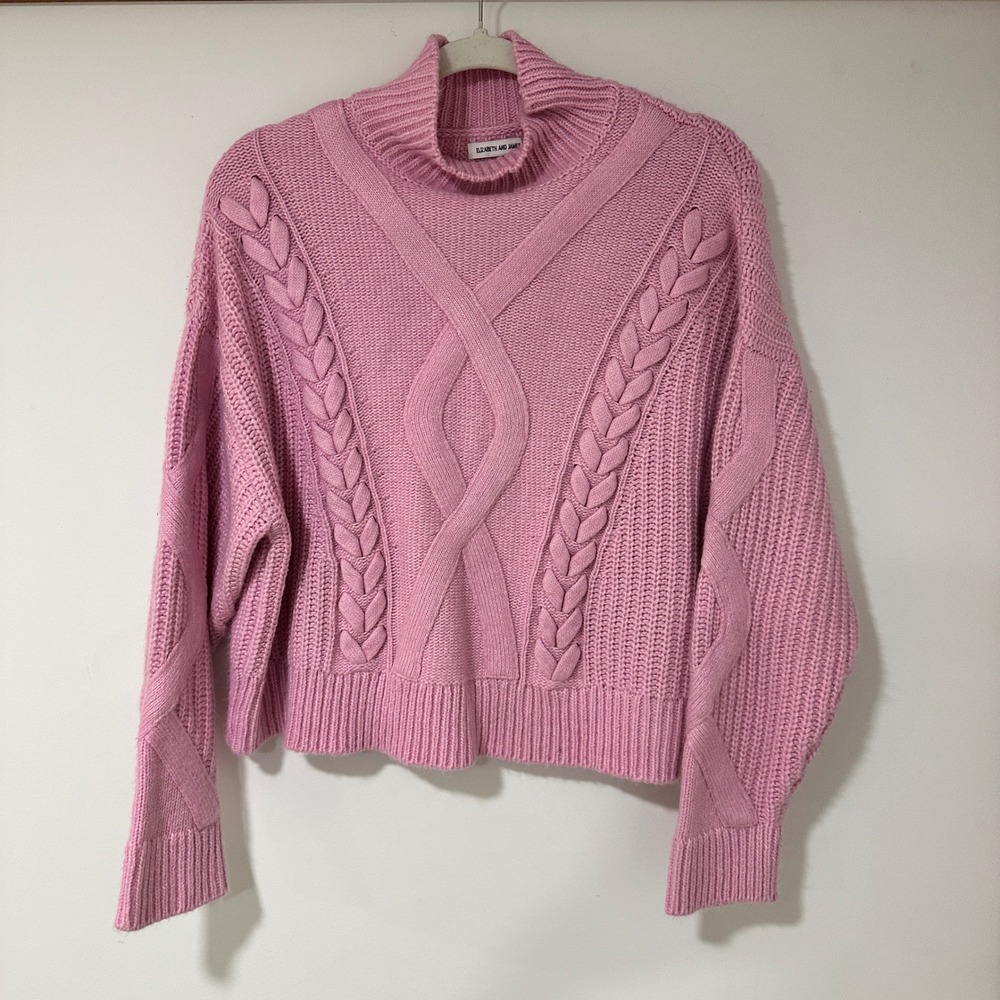 Elizabeth and James Sweater S Pink Cable Knit Mock Neck Womens Acrylic Chunky